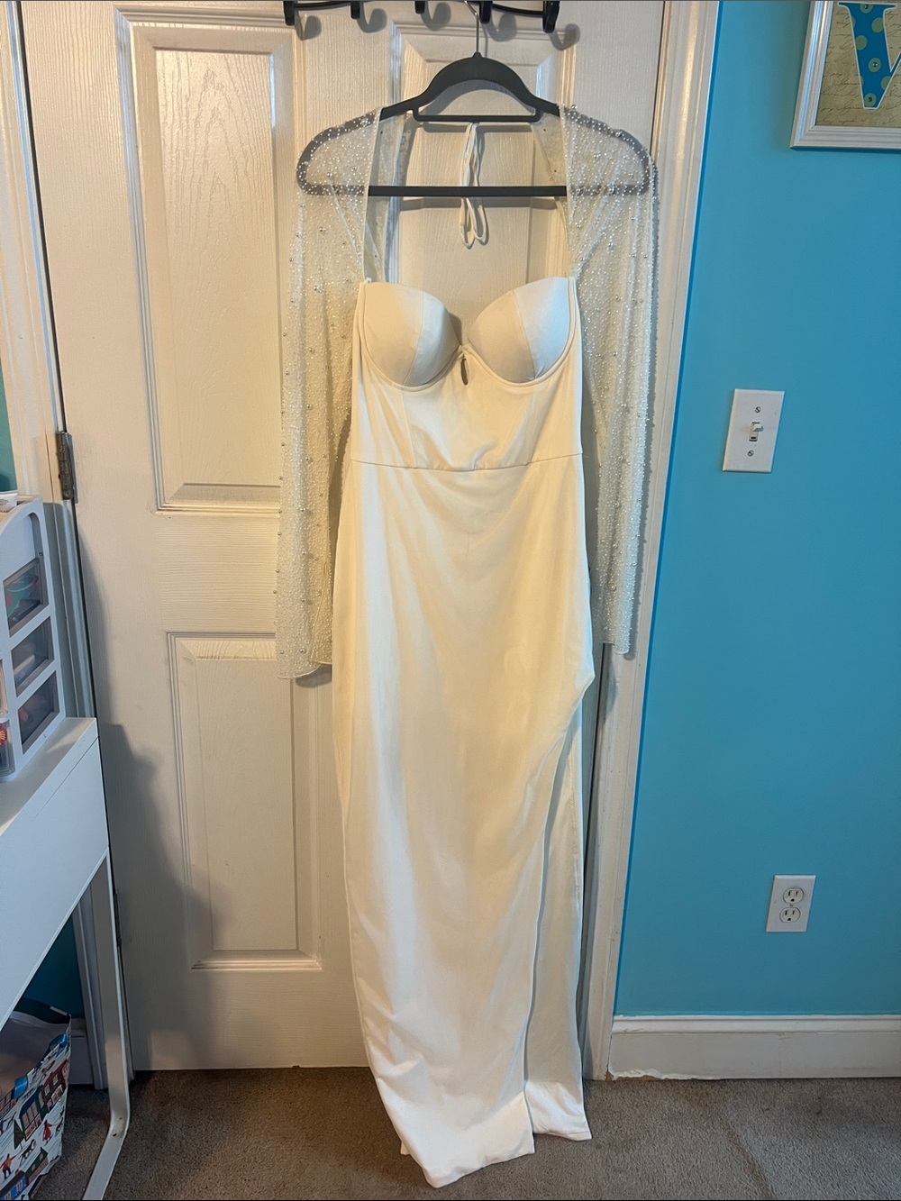 Oh Polly Cream Strapless Satin Evening Dress
